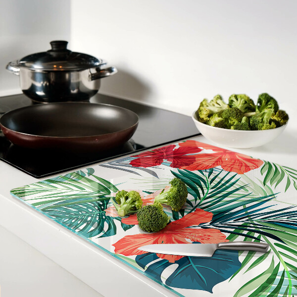 Tagliere in vetro temperato con motivo vegetale tropicale e fiori