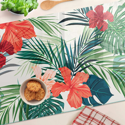 Tagliere in vetro temperato con motivo vegetale tropicale e fiori