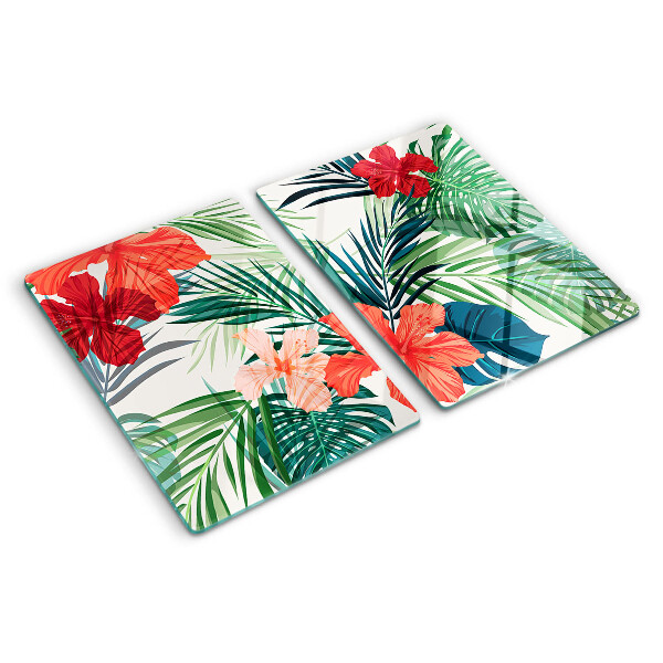Tagliere in vetro temperato con motivo vegetale tropicale e fiori