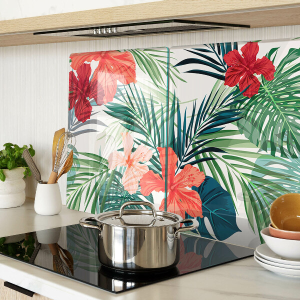 Tagliere in vetro temperato con motivo vegetale tropicale e fiori