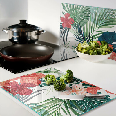 Tagliere in vetro temperato con motivo vegetale tropicale e fiori