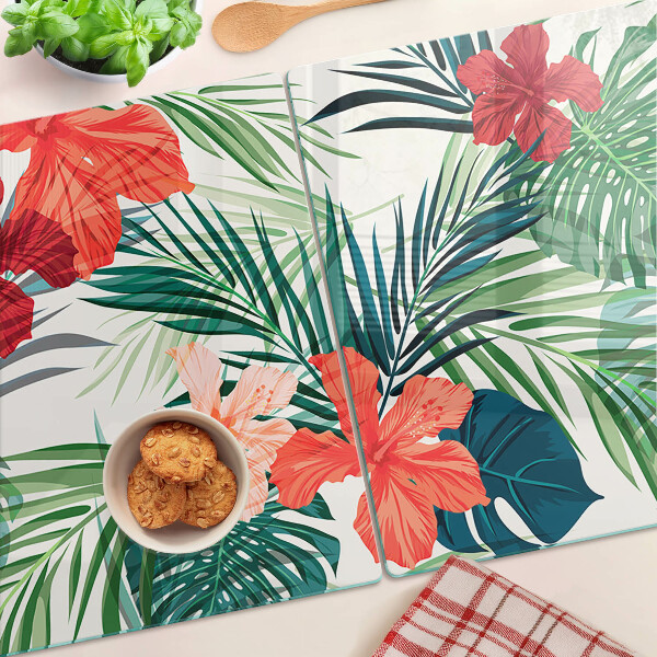 Tagliere in vetro temperato con motivo vegetale tropicale e fiori