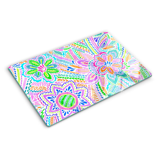 Tagliere in vetro temperato con motivo floreale in stile boho