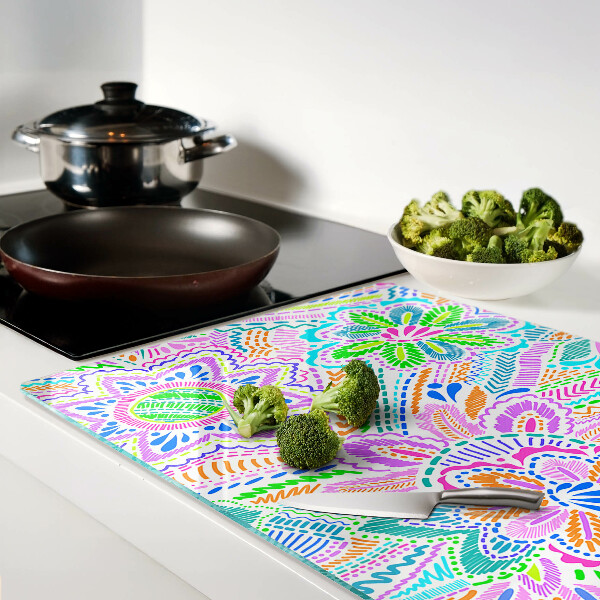 Tagliere in vetro temperato con motivo floreale in stile boho