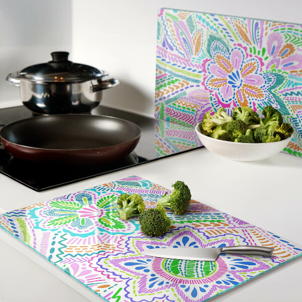 Tagliere in vetro temperato con motivo floreale in stile boho