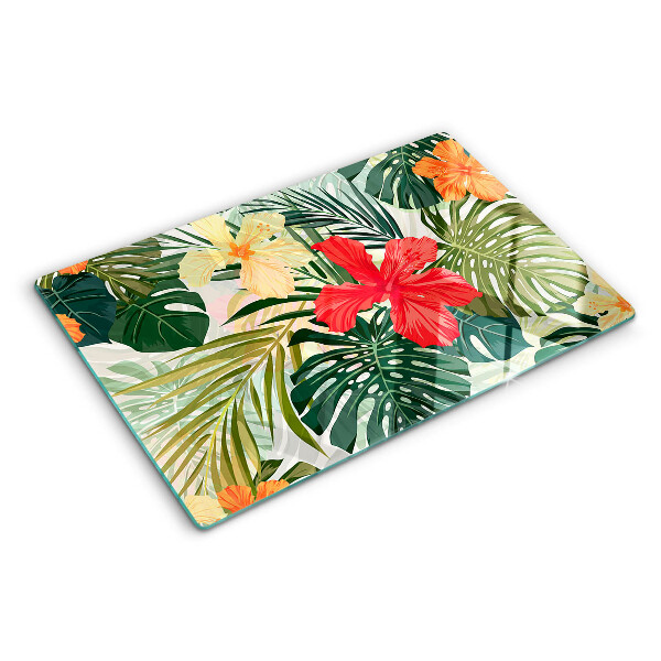 Tagliere in vetro temperato Fiori e foglie tropicali