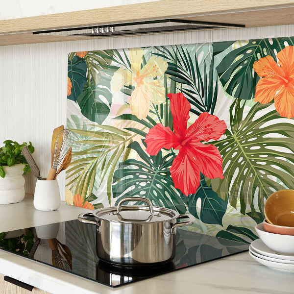 Tagliere in vetro temperato con motivo di fiori e foglie tropicali