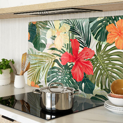 Tagliere in vetro temperato con motivo di fiori e foglie tropicali