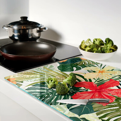 Tagliere in vetro temperato con motivo di fiori e foglie tropicali