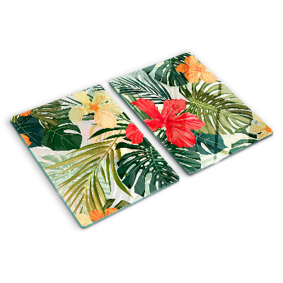 Tagliere in vetro temperato con motivo di fiori e foglie tropicali