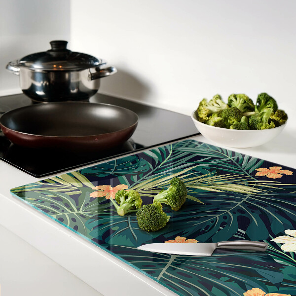 Tagliere in vetro temperato con motivo tropicale di foglie e fiori