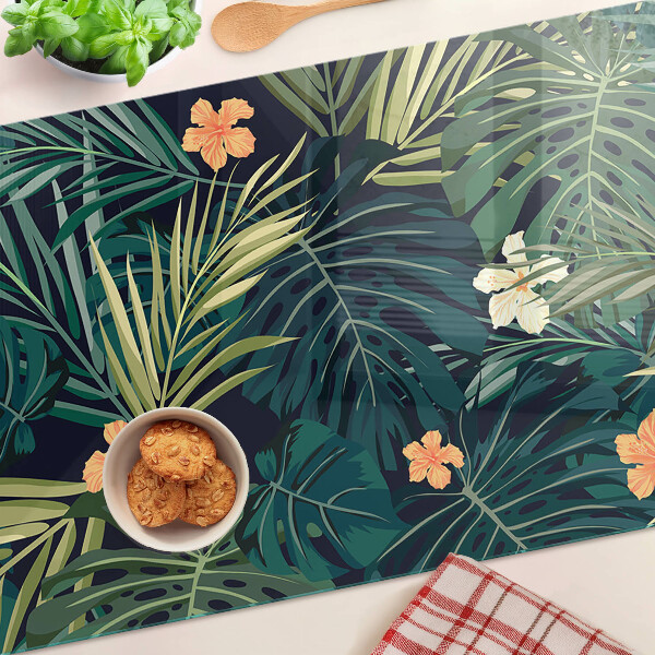 Tagliere in vetro temperato con motivo tropicale di foglie e fiori