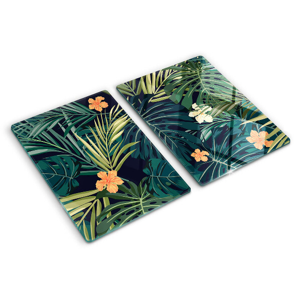 Tagliere in vetro temperato Motivo tropicale con foglie e fiori