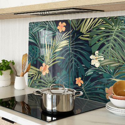 Tagliere in vetro temperato con motivo tropicale di foglie e fiori