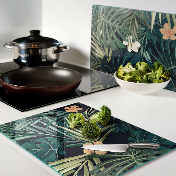 Tagliere in vetro temperato con motivo tropicale di foglie e fiori