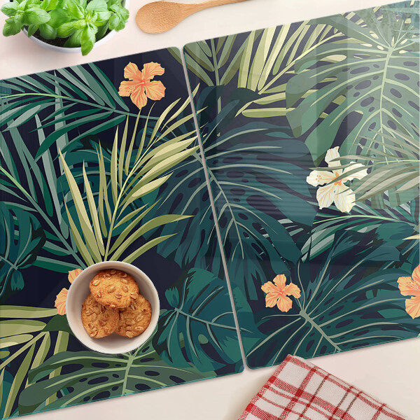 Tagliere in vetro temperato con motivo tropicale di foglie e fiori