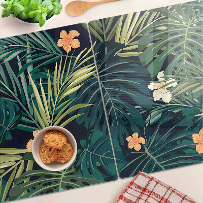 Tagliere in vetro temperato con motivo tropicale di foglie e fiori