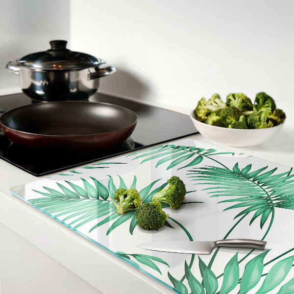Tagliere in vetro temperato con decorazione a foglie di palma