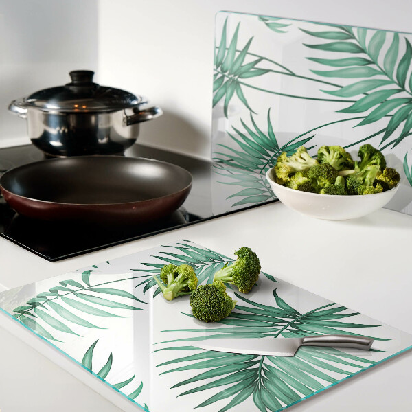 Tagliere in vetro temperato con decorazione a foglie di palma