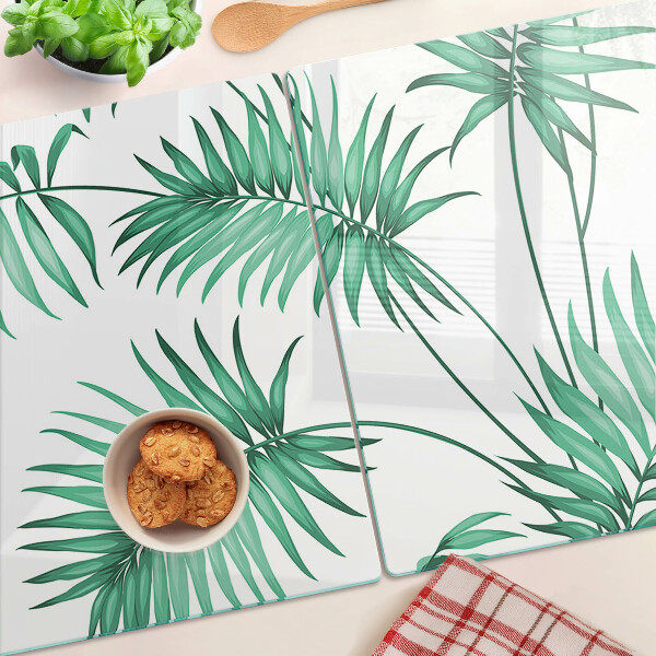 Tagliere in vetro temperato con decorazione a foglie di palma