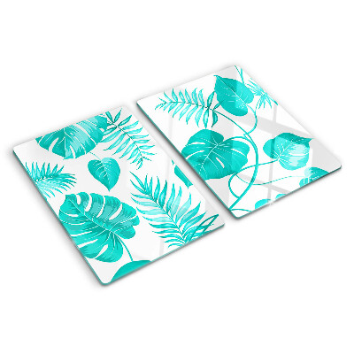 Tagliere in vetro con motivo di foglie tropicali nei toni del verde