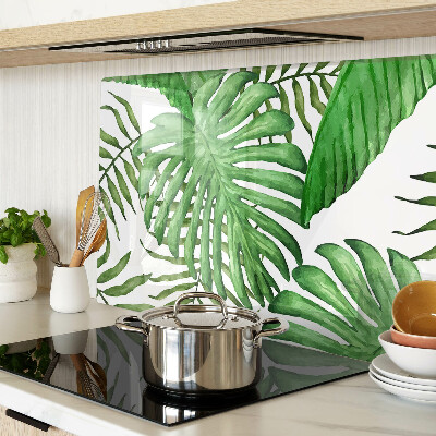 Tagliere in vetro temperato con motivo di foglie tropicali nei toni del verde