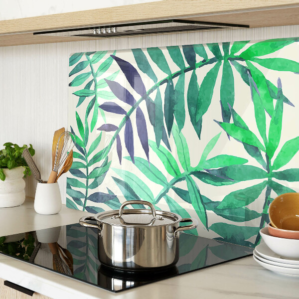 Tagliere in vetro con motivo di foglie di palma in stile acquerello