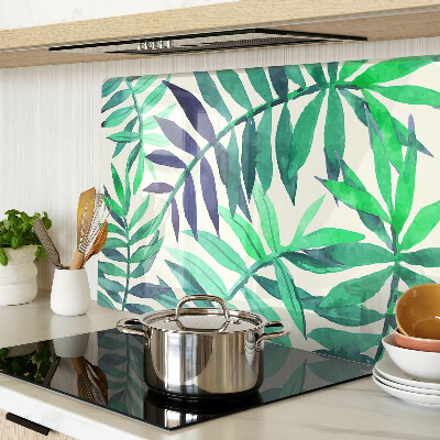 Tagliere in vetro con motivo di foglie di palma in stile acquerello