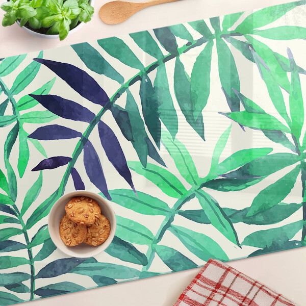 Tagliere in vetro con motivo di foglie di palma in stile acquerello