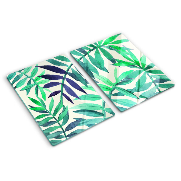 Tagliere in vetro con motivo di foglie di palma in stile acquerello