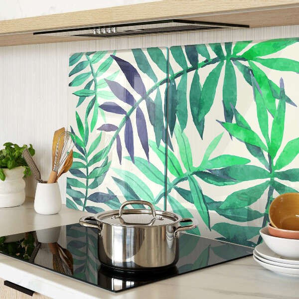 Tagliere in vetro con motivo di foglie di palma in stile acquerello