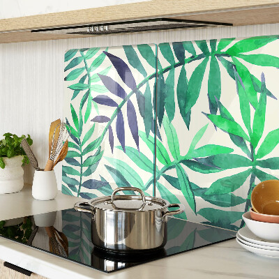 Tagliere in vetro con motivo di foglie di palma in stile acquerello