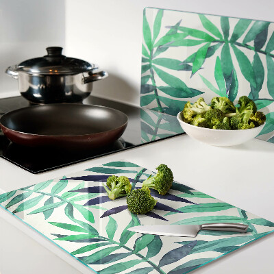 Tagliere in vetro con motivo di foglie di palma in stile acquerello