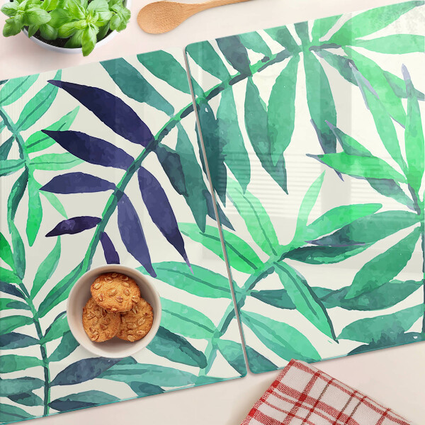 Tagliere in vetro con motivo di foglie di palma in stile acquerello