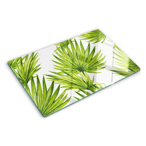 Tagliere in vetro temperato con motivo di foglie di palma nei toni del verde