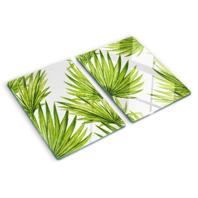 Tagliere in vetro temperato con motivo di foglie di palma nei toni del verde