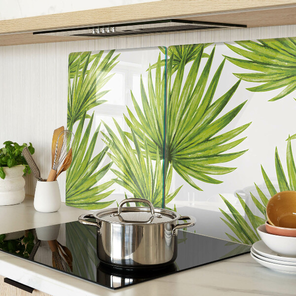 Tagliere in vetro temperato con motivo di foglie di palma nei toni del verde