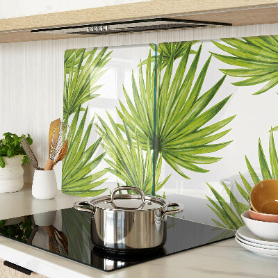 Tagliere in vetro temperato con motivo di foglie di palma nei toni del verde