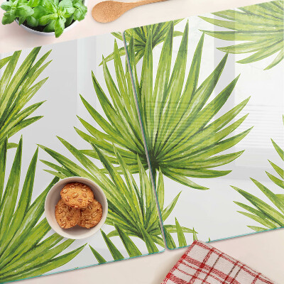 Tagliere in vetro temperato con motivo di foglie di palma nei toni del verde