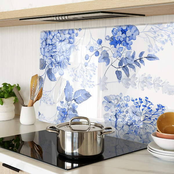 Tagliere in vetro con motivo di fiori nei toni del blu