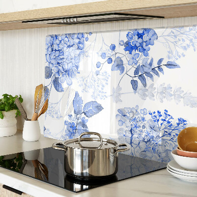 Tagliere in vetro con motivo di fiori nei toni del blu