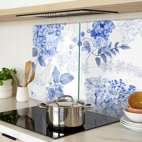 Tagliere in vetro con motivo di fiori nei toni del blu