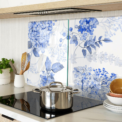 Tagliere in vetro con motivo di fiori nei toni del blu