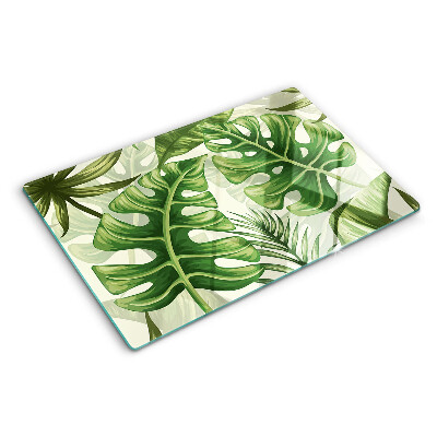 Tagliere in vetro temperato con motivo di foglie tropicali