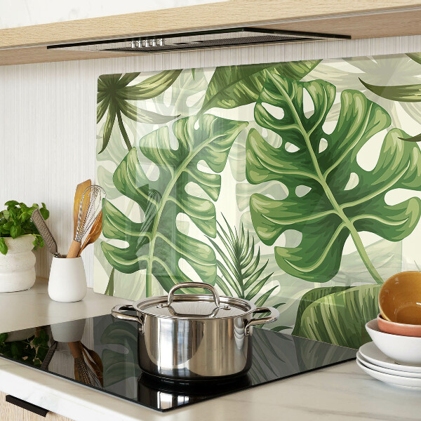 Tagliere in vetro temperato con motivo di foglie tropicali