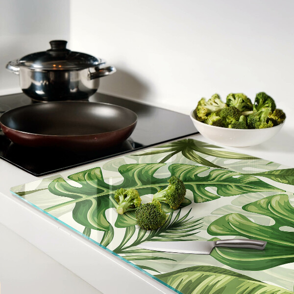 Tagliere in vetro temperato con motivo di foglie tropicali