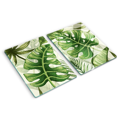 Tagliere in vetro temperato con motivo di foglie tropicali