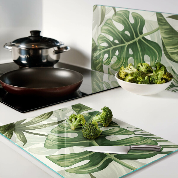 Tagliere in vetro temperato con motivo di foglie tropicali