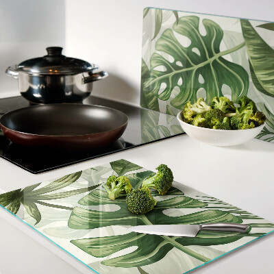 Tagliere in vetro temperato con motivo di foglie tropicali