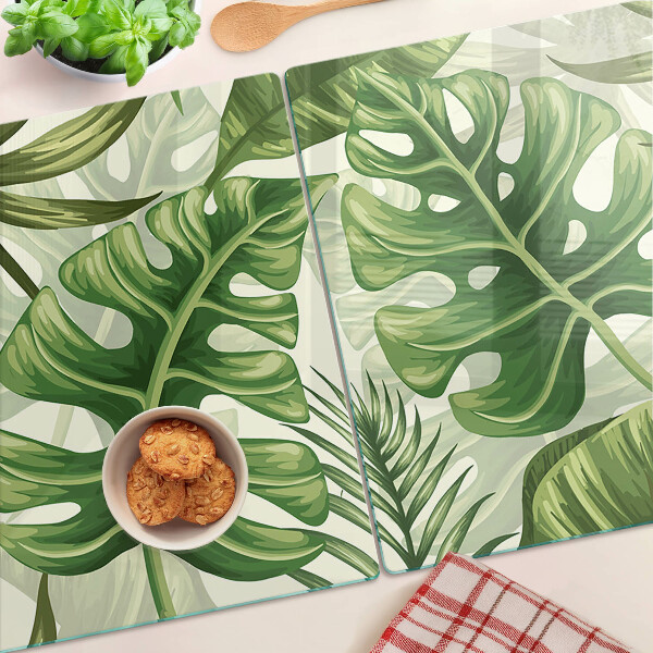 Tagliere in vetro temperato con motivo di foglie tropicali